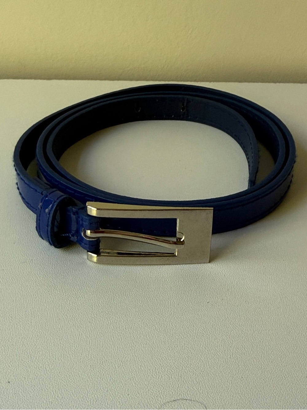 Classic Blue Leather Belt with Silver Buckle
